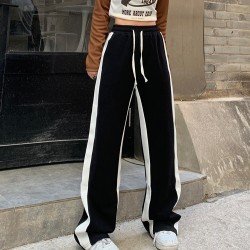 Casual Sports Contrast Color N Drawstring Loose Long Pants