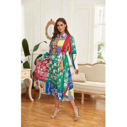 Vacation Paisley Printed Color Blocking Long Sleeve Shirt Dress Vacation Paisley Printed Color Blocking Long Sleeve Shirt Dress