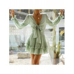 Fall V Neck Ruffles Chiffon Short Dress Fall V Neck Ruffles Chiffon Short Dress