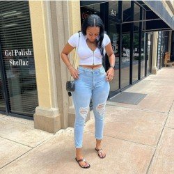  Pure Color Ripped Denim Jeans For Women