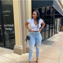  Pure Color Ripped Denim Jeans For Women