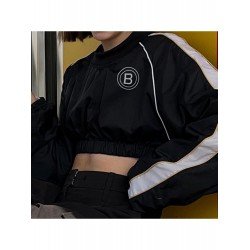 Street Black Patchwork Loose Cropped Sweatshirts
