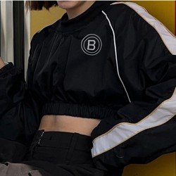 Street Black Patchwork Loose Cropped Sweatshirts