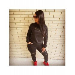 Pure Color Zipper Top And Trouser Women's Sets  Pure Color Zipper Top And Trouser Women's Sets