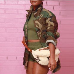  Fashion Casual Camouflage Turndown Neck Women's Coats