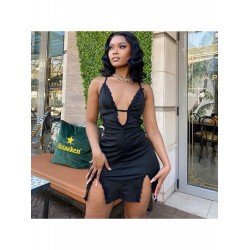 Sexy Lace Pure Color Split Women's Sleeveless Dress  Sexy Lace Pure Color Split Women's Sleeveless Dress