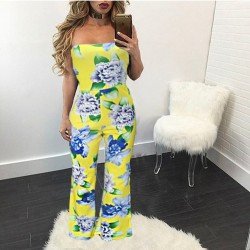  Sexy Backless Strapless Flower Printing Women's Jumpsuits