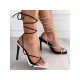 Black White Contrast Color Stiletto Lace Up Heeled Sandals 