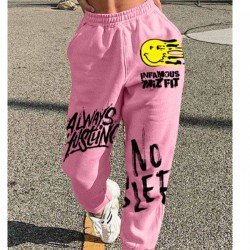 Spring Printed Elastic Waist Sports Trousers