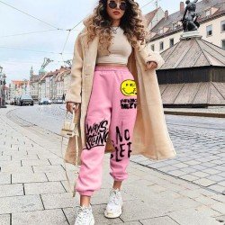 Spring Printed Elastic Waist Sports Trousers
