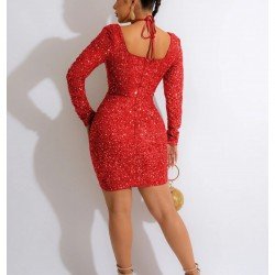  Sexy Slim Sequins Women's Long Sleeve Dress