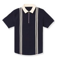 Men Striped Summer Zipper Polo Shirt 