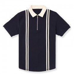 Men Striped Summer Zipper Polo Shirt  Men Striped Summer Zipper Polo Shirt
