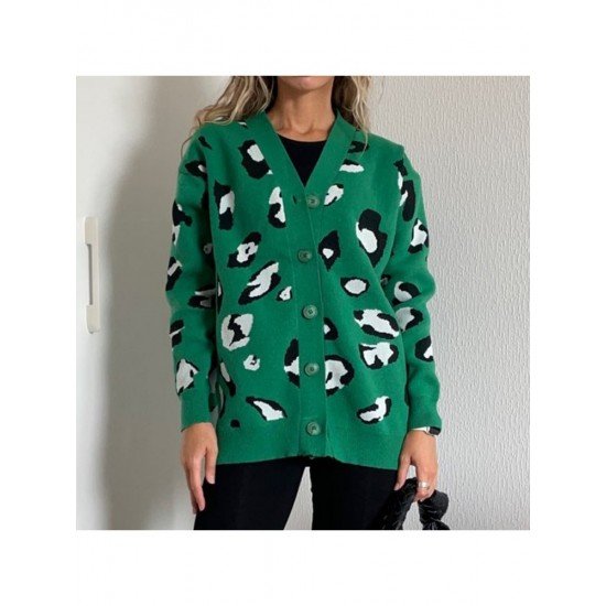  2024 V-neck Animal Print Women's Sweater