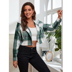 Leisure Hooded Plaid Women's Long Sleeve Coats Leisure Hooded Plaid Women's Long Sleeve Coats