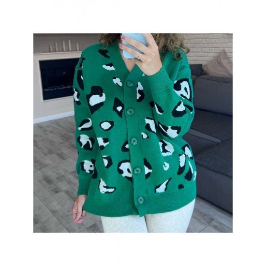  2024 V-neck Animal Print Women's Sweater