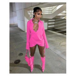 Sexy Low Cut Solid Long Sleeve Short Dress Sexy Low Cut Solid Long Sleeve Short Dress