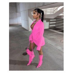 Sexy Low Cut Solid Long Sleeve Short Dress Sexy Low Cut Solid Long Sleeve Short Dress