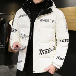  Winter Men's Letter Printing Hooded Short Coats