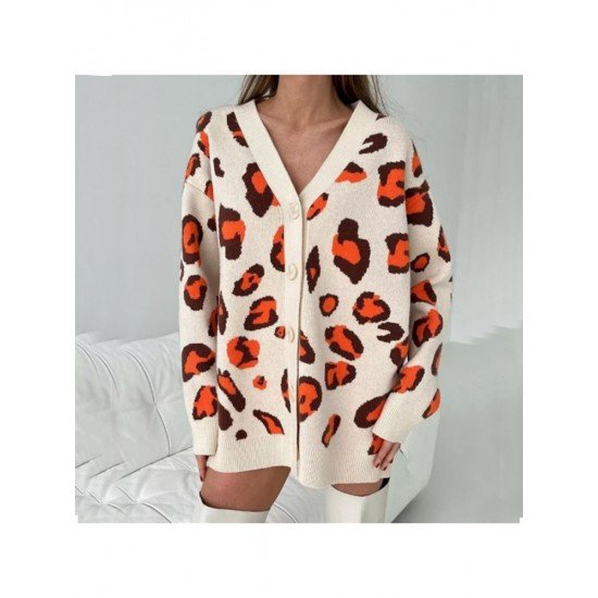  2024 V-neck Animal Print Women's Sweater
