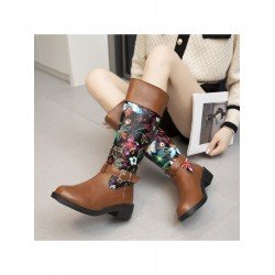Flower Embroidery Vintage Mid Calf Boots Flower Embroidery Vintage Mid Calf Boots