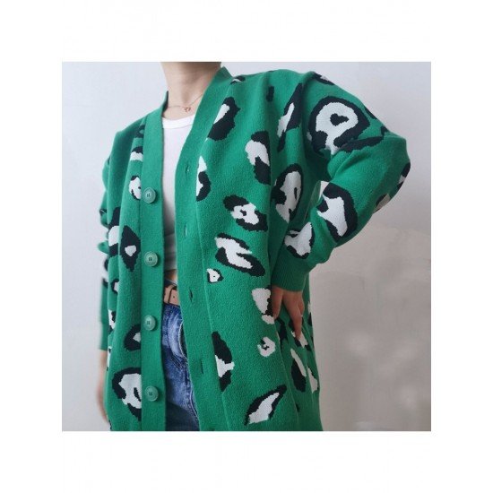  2024 V-neck Animal Print Women's Sweater
