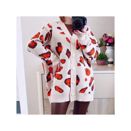  2024 V-neck Animal Print Women's Sweater