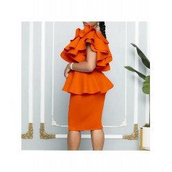 Ruffles One Shoulder Party Knee Length Dress Ruffles One Shoulder Party Knee Length Dress