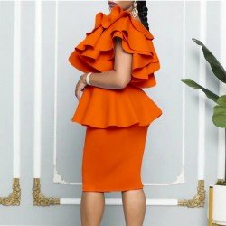 Ruffles One Shoulder Party Knee Length Dress