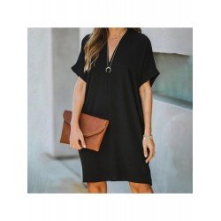 Pure Color V Neck Women's Short Sleeve Dress  Pure Color V Neck Women's Short Sleeve Dress