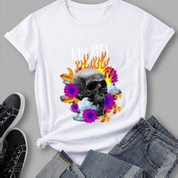 Skull Flower Graphic Summer T Shirts For Women