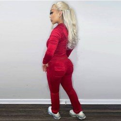  Pure Color Hooded Velvet Women's Casual Sets