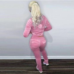  Pure Color Hooded Velvet Women's Casual Sets