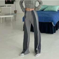  Fashion Contrast Color Patchwork Low Waist Bootcut Pants