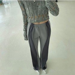  Fashion Contrast Color Patchwork Low Waist Bootcut Pants
