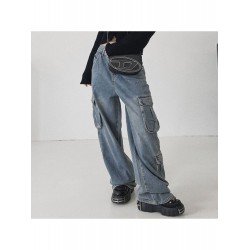 Stylish Wide Leg Blue Low Rise Cargo Jeans Stylish Wide Leg Blue Low Rise Cargo Jeans
