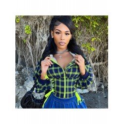 Fashion Casual Hooded Plaid Bandage Short Coats  Fashion Casual Hooded Plaid Bandage Short Coats