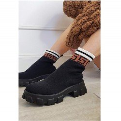 Fall Printed Black Chunky Ankle Boots