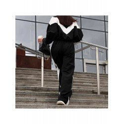 Black Contrast Color Straight Leg Trousers For Women Black Contrast Color Straight Leg Trousers For Women