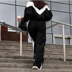 Black Contrast Color Straight Leg Trousers For Women