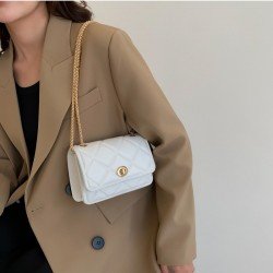  Simple PU Rhombus Lattice Pure Color Chain Bag