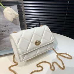  Simple PU Rhombus Lattice Pure Color Chain Bag