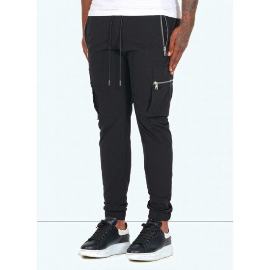 Casual Black Zip Pocket Pencil Pants For Men Casual Black Zip Pocket Pencil Pants For Men