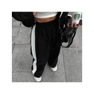 Black Contrast Color Straight Leg Trousers For Women