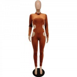  Tight Pure Color Hollowed Out Women's Jumpsuit