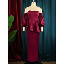 Plus Size Pure Color Ruffled Off Shoulder Party Dress  Plus Size Pure Color Ruffled Off Shoulder Party Dress