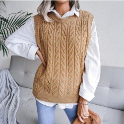 Sleeveless Pure Color Women Sweater Vest