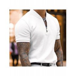 Men's Solid Color Zipper Up Short Sleeve Polo Shirt Men's Solid Color Zipper Up Short Sleeve Polo Shirt
