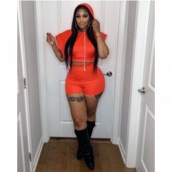 Hooded Collar Loose 2 Piece Short Sets