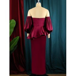 Plus Size Pure Color Ruffled Off Shoulder Party Dress  Plus Size Pure Color Ruffled Off Shoulder Party Dress